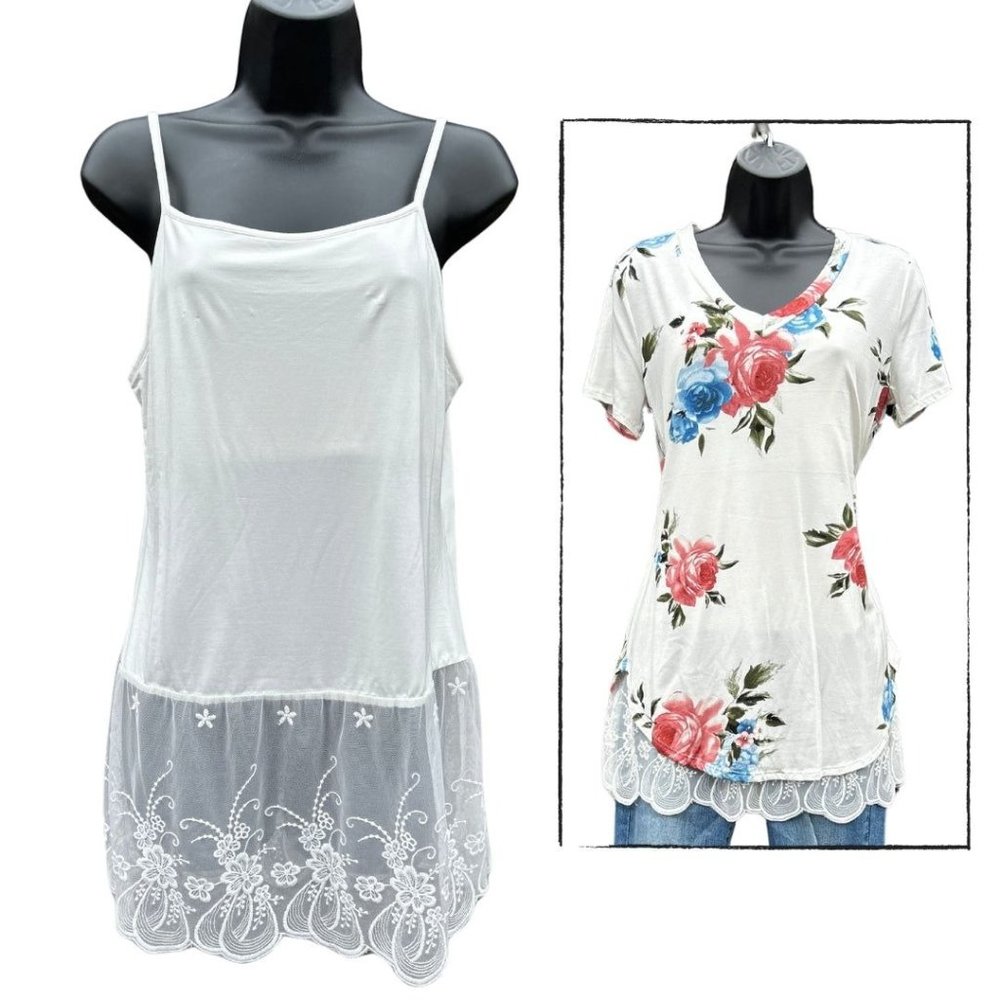 Off White Lace Tank Top Extender with Built in Shelf Bra TANK-EXT-WHITE